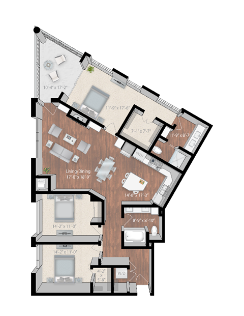 Floor plan for 3 beds, 2 baths, 1546 sqft